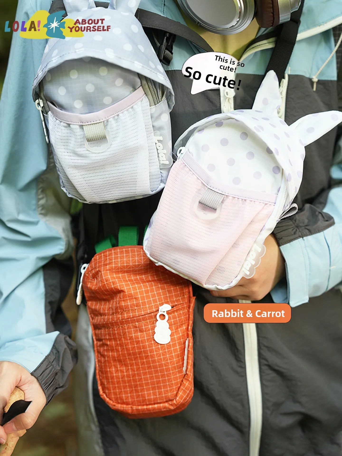 

Cute Rabbit Crossbody Bag Dual Shoulder Bag Commuter Lightweight Three-Use Small Backpack Portable Soft Fabric Handbag for St...