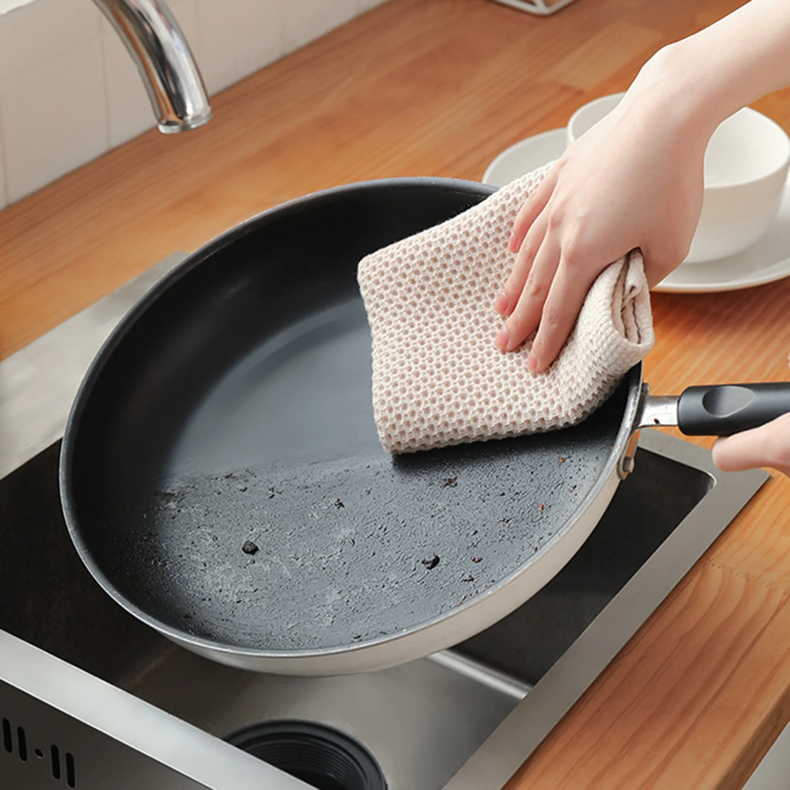 1pc Absorbent Cleaning Cloth Soft Honeycomb Cotton Dishcloth for Kitchen Use Oil-Resistant Washable Rag Durable Towel