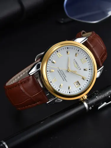 Imagen 2 del producto Reloj automático para hombre con fecha, relojes mecánicos simples, reloj de cuero resistente al agua para hombre, regalo para novio
