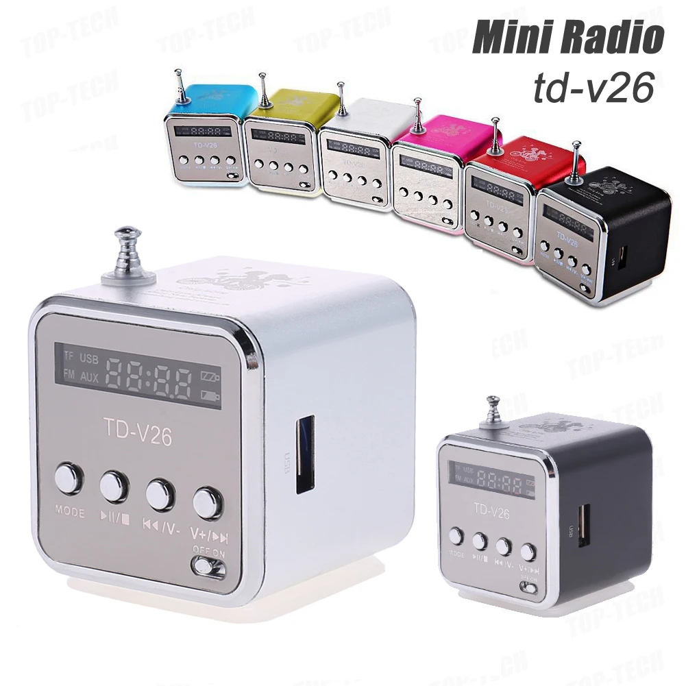 TD-V26 Mini Radio FM Digital Portable 1.0 inch LCD Screen Bluetooth 5.0 Rrdio Speakers with Receiver Support TF Card