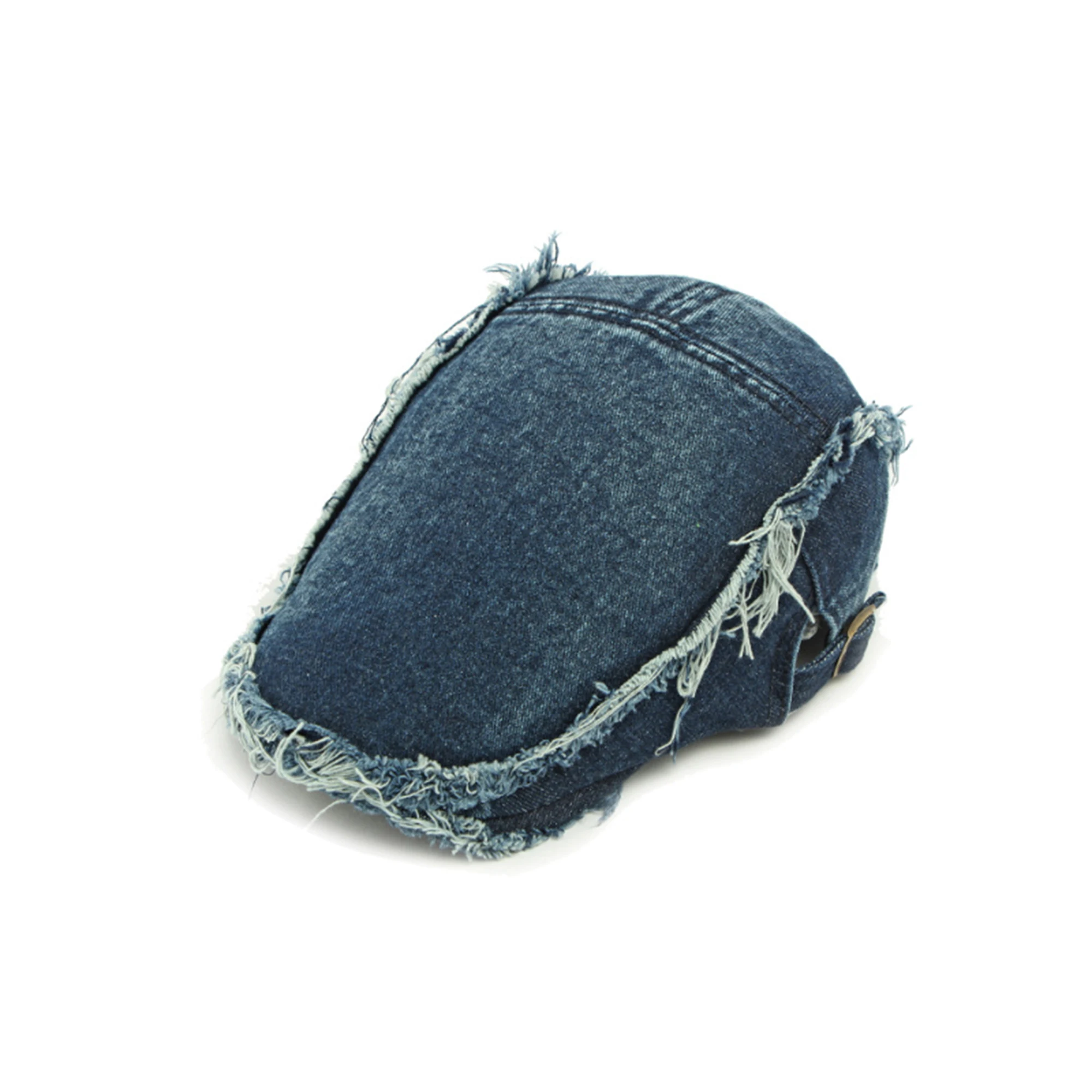 

Vintage Style Distressed Denim Newsboy Cap with Raw Edge Trim and Peaked Beret Design for Everyday Wear and Travel