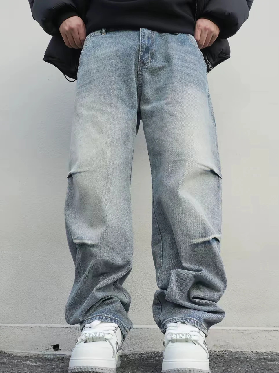 

Spring 2026 Heavy Du American Sle Men's Jeans Casual Wide Leg Pants Versatile Waed Blade Long Trousers Breathable Loose...