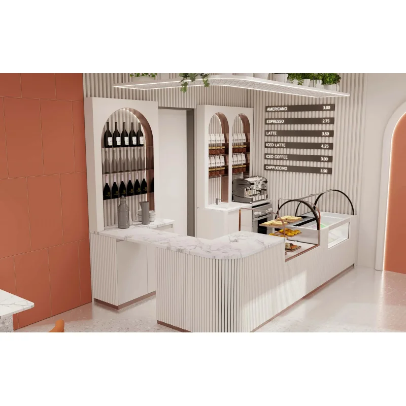 custom.Custom Glass Bread Display Cabinets & Wooden Counters Fashionable Bakery Interior Design