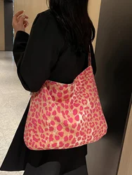Laid-ba Leopard Print Canvas Bag nk Student Tote Lightweight Single oulder Crossbody Bag for Casual Ocns