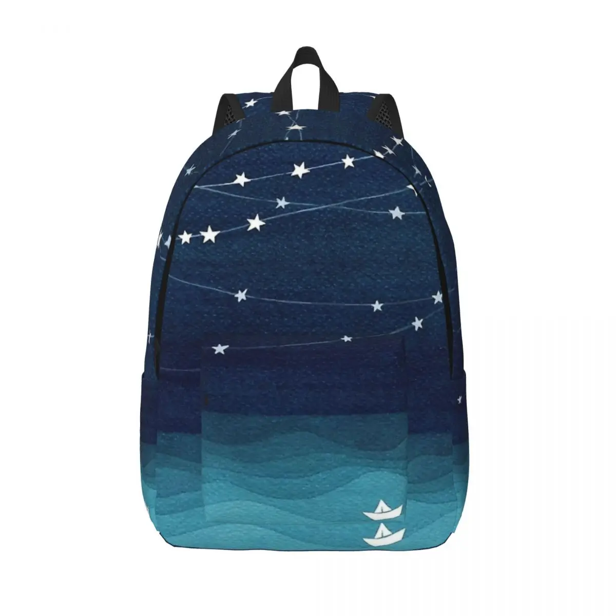 Garland Of Stars Backpack Middle High College School Student Teal Ocean Watercolor Bookbag Teens Daypack Lightweight