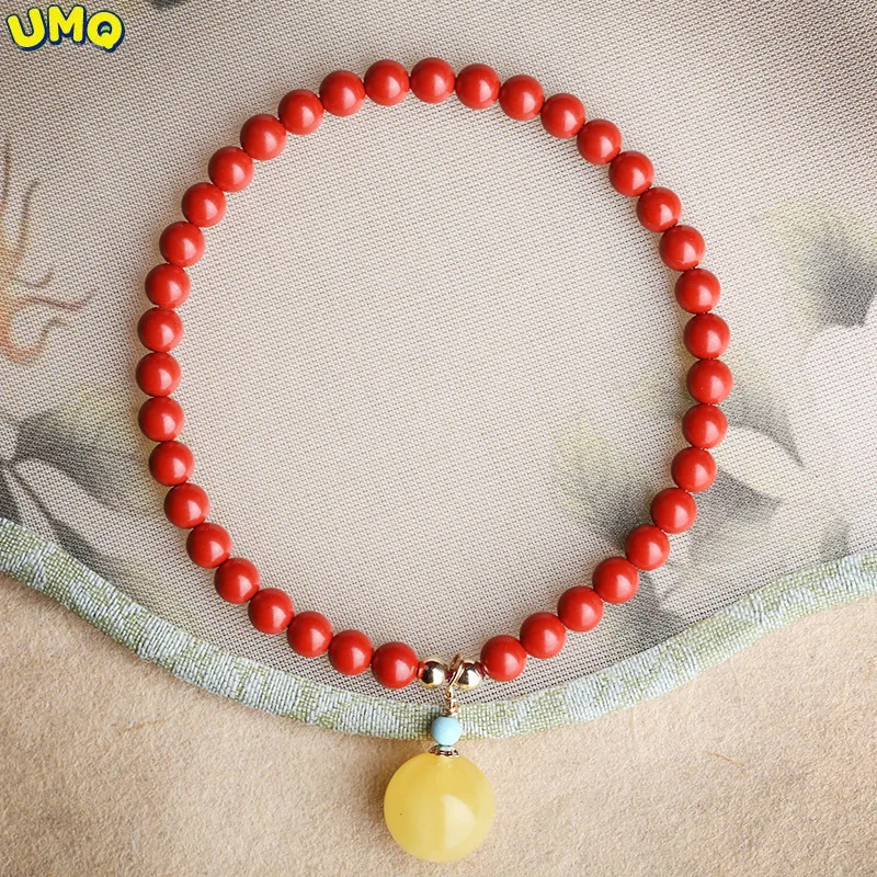 Cinnabar 4mm Bracelet Female Jewelry Ethnic Style Single Loop Honey Wax Bracelet Superfine Small Red Rope Bracelet Small Fresh