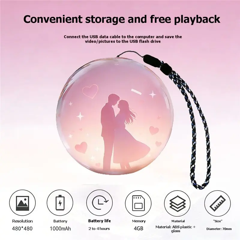 AT82-Infinite Loop Crystal Ball Video Player Romantic Desktop Decoration Birthday Surprise Gift 3D Crystal Ball 4GB