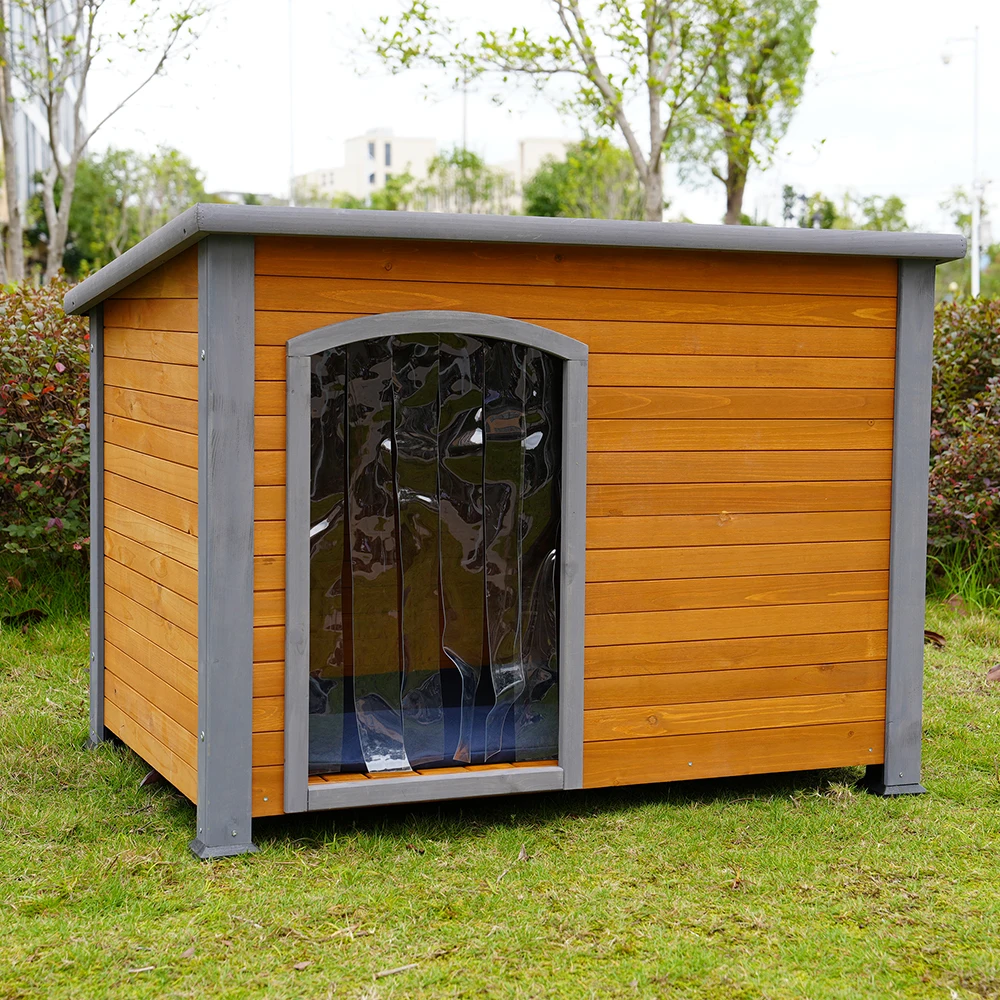 

45" Winter Warm Outdoor Indoor Dog House Made Of Solid Wood Plastic Curtain Insulation Mat