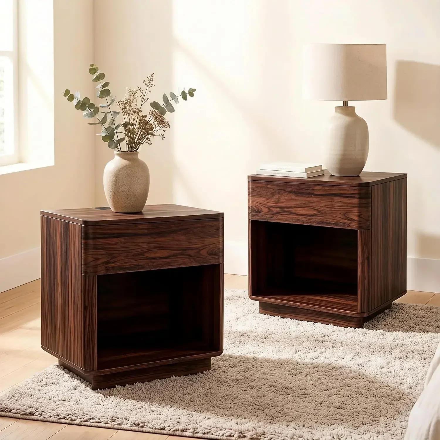 Modern Nightstand Set of 2 with Charging Station, 22