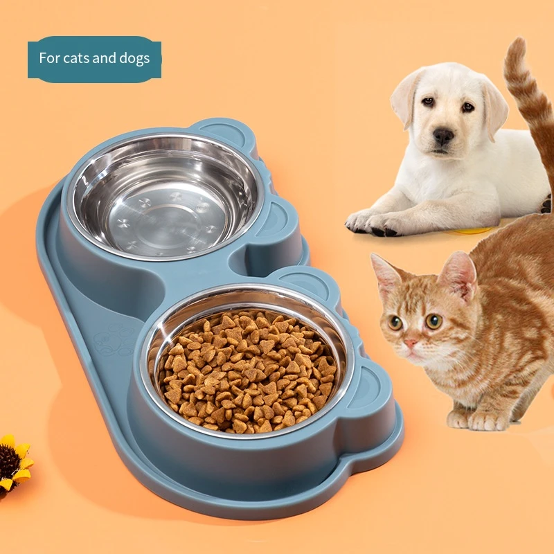 Dog Bowl Stainless Steel Double Pet Cat Food Bowl Set Anti Tumble Eating Bowl Drinking Tray Feeder For Small Medium Large Dogs