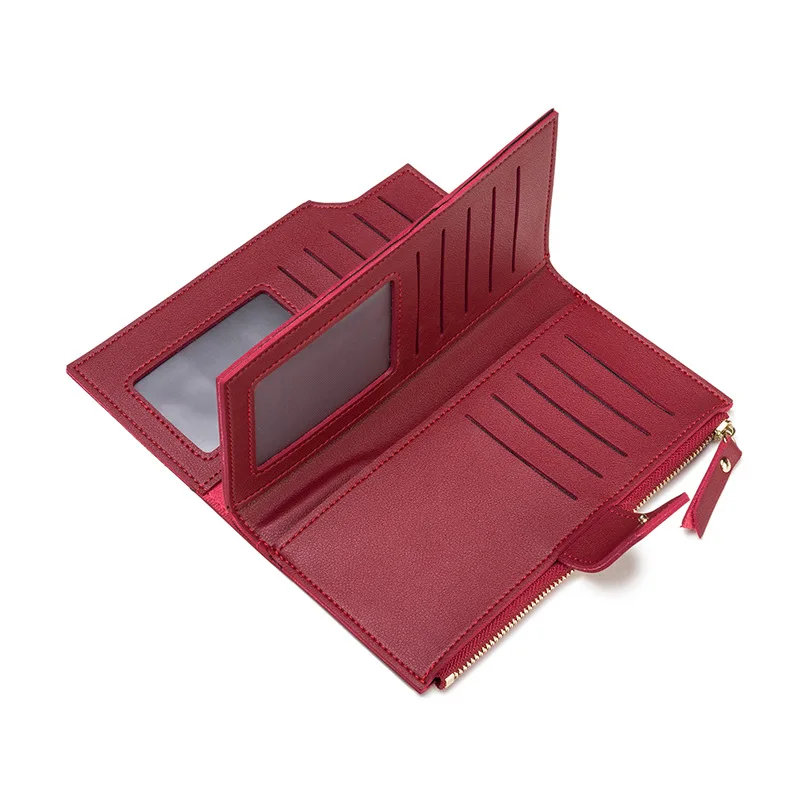 Women's Long Wallet Tri-Fold Zipper & Buckle Clutch Bag Large Capacity PU Leather Purse with Multi-Card Slots for Daily