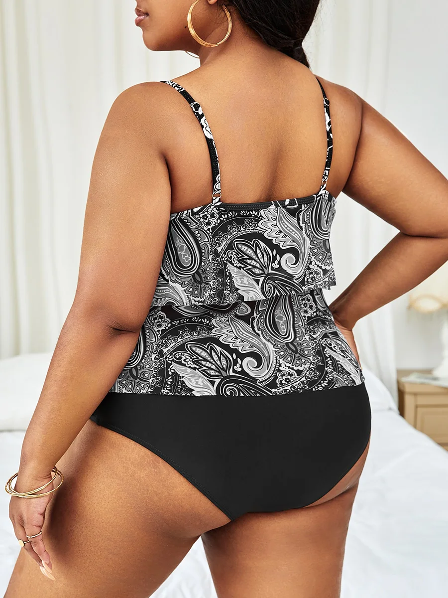 2023. Paisley warstwa warstwa Peplum Tankini strój kąpielowy dwuczęściowy duży rozmiar stroje kąpielowe damskie kostiumy kąpielowe kąpiących się