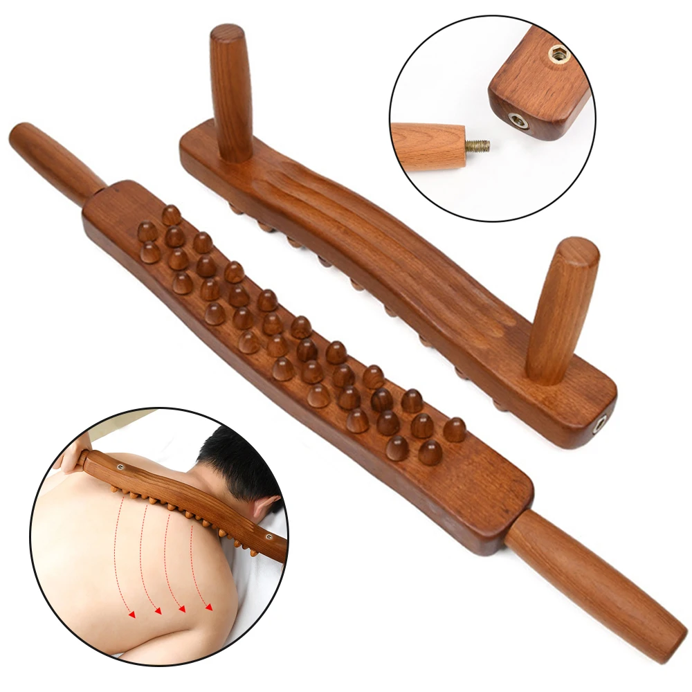 Mountable 34 Beads Wood Therapy Massage Roller Stick for Lymphatic Drainage, Body Sculpting, Ease Neck Back Waist and Leg Pain