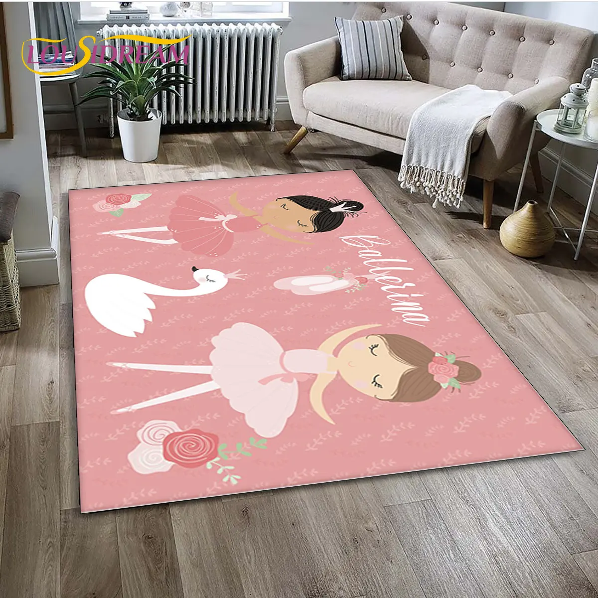 3D Cute Ballet Girl Ballerina Unicorn Cartoon Area Rug,Carpet for Home Living Room Bedroom Sofa Doormat Decor,Non-slip Floor Mat