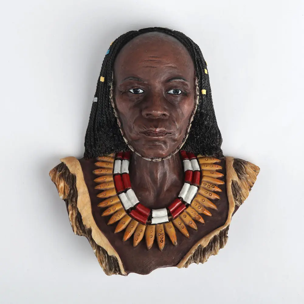 African Tribal Man Bust Wall Hanging Sculpture Hand Painted Resin Figurine Home Office Living Room Wall Decor Art Ornament Gift