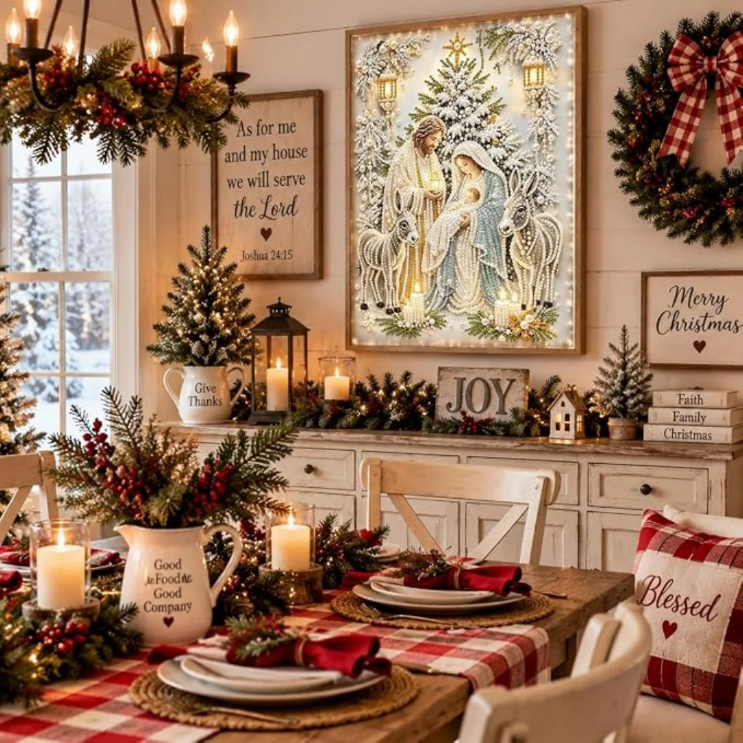 Pearl Painting Kit Decorative Christmas Nativity Scene Painting Christmas Wall Decor Art Kit Pearl Handmade Painting Kit