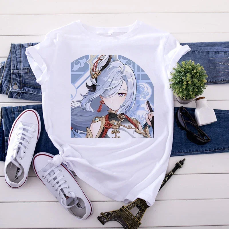 

Genshin Impact Women T-shirt Fasjion Short Sleeve Tee Shirt Female Harajuku Casual Shen He Graphic Streetwear Y2k Clothes Tops