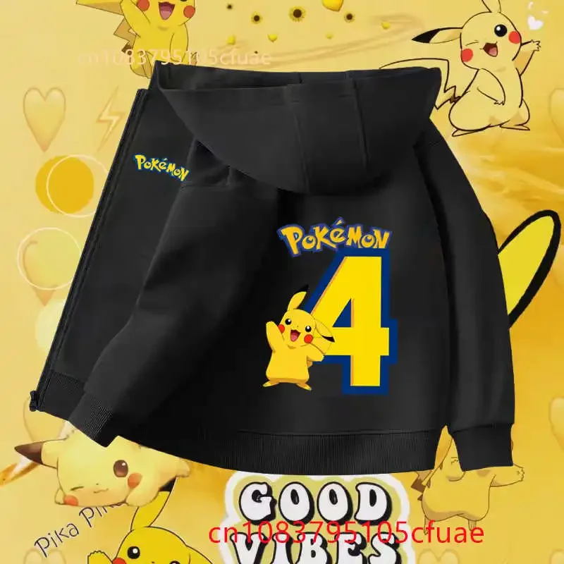 

Kid Clothes Girls Clothing Boy Autumn Pikachu Birthday Sweatshirt Children Top+pants Kawaii Pokemons Digit1-12 Zipper Hoodie Set
