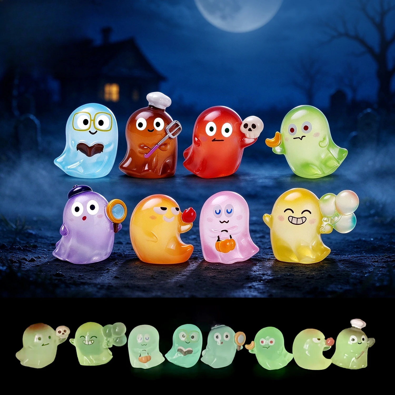100pcs Kawaii Mini Halloween Funny Ghost 3D Resin Charms DIY for Hairpin Keychain Earrings Scrapbook Dollhouse Accessories