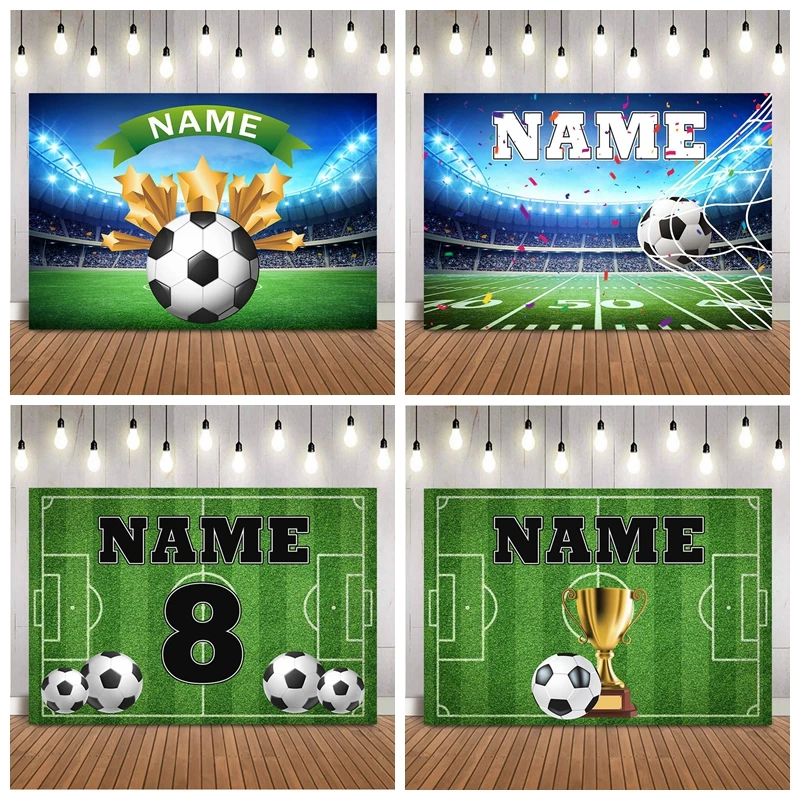 2024 New Football Backdrop Decoration Boy Birthday Soccer Field Sports Poster Customize Name Background Studio Photo Banner