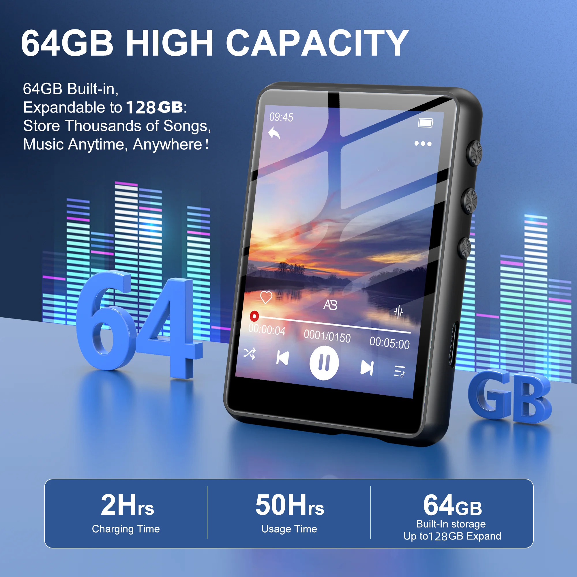 SWOFY M4 Mini 2.4 Inch Touch Screen 64GB MP3 Player Bluetooth HiFi Lossless Music Player For Sports Gift Expandable Up To 128GB