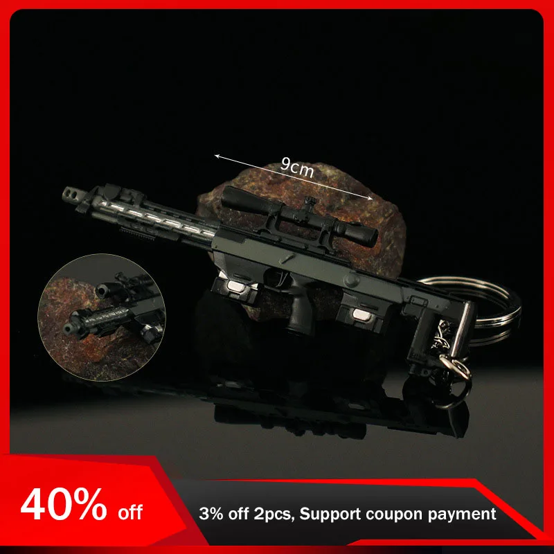 9cm Mini Gun Keychains DSR-1 Sniper Rifles Model Metal Keyrings Ornament-embellished Buckles Pendant Gifts Collections