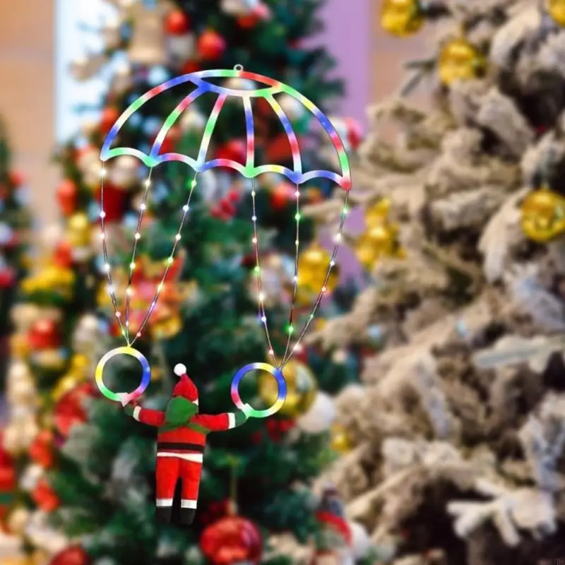 M7DA Santa Parachute Decoration Light Outdoor Christmas String String ไฟตกแต่งสำหรับหน้าต่างหลังคาบันไดปาร์ตี้วันหยุดปาร์ตี้