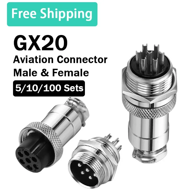 

5/10/100SETS GX20 Aviation Connector Sensor Encoder Plug Socket 2/3/4/5/6/7/8/9/10/12/14/15 PIN