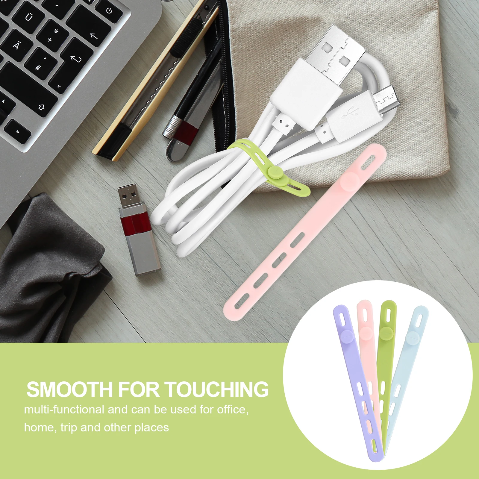 

20pcs Silicone Strong Cable Wraps For Wire Organizer Home Cord Cord Silicone Cable Ties Straps Ties Office Travel