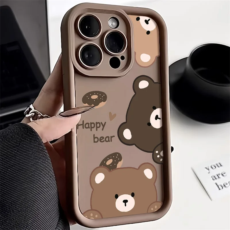 Cartoon Cute Bear Phone Case For iPhone 16 Case iPhone 11 12 13 14 15 16 Pro Max XR XS X 7 8 15 Plus Candy Silicone Soft Cover