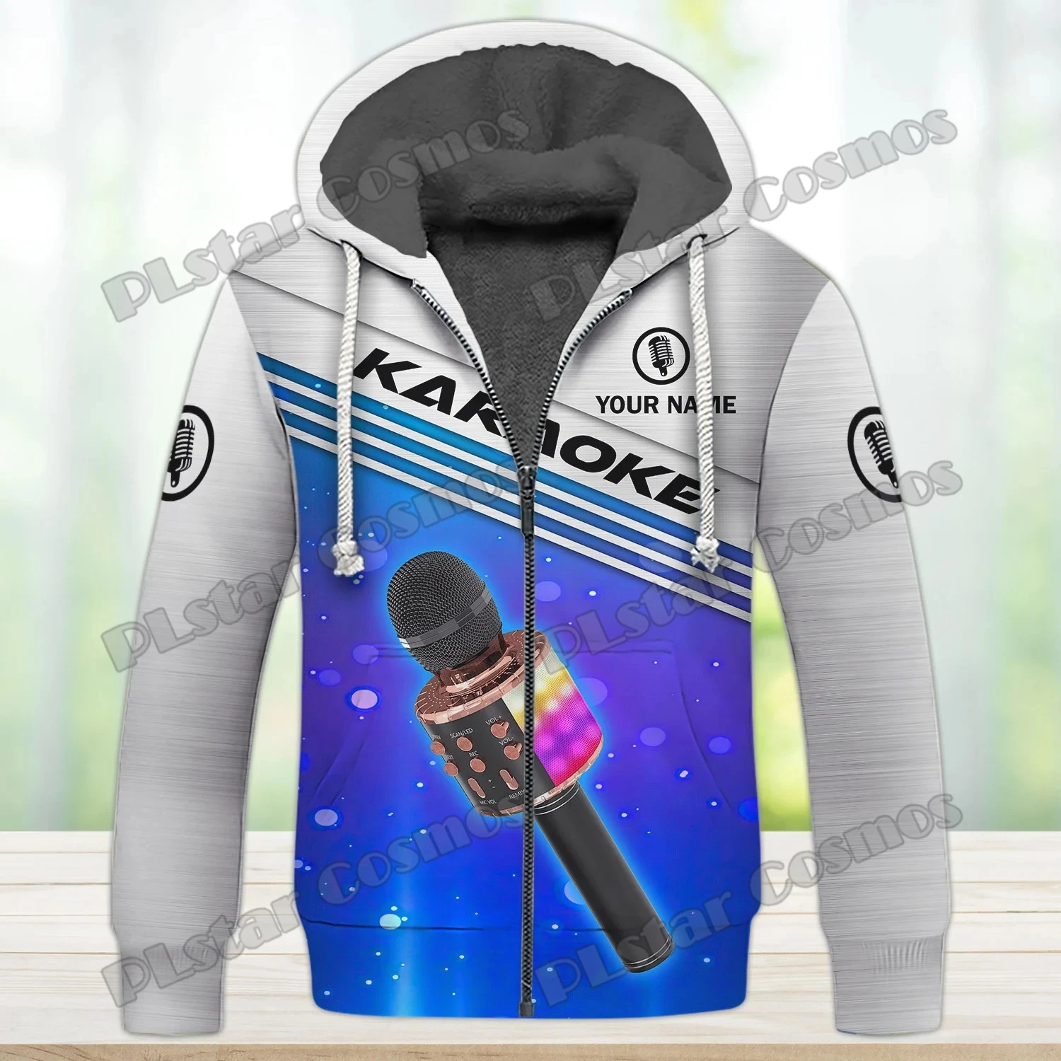 Karaoke Pattern Personalized Name 3D Printed Men's Fleece zipper Hoodies Unisex Winter Warm thicken Zip Jacket Coat SWC15