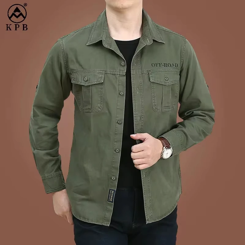 

Men's Pure Cotton Shirt Top Long-sleeved Lapel Tooling Inch Shirt Loose Casual Inner Bottoming Shirt