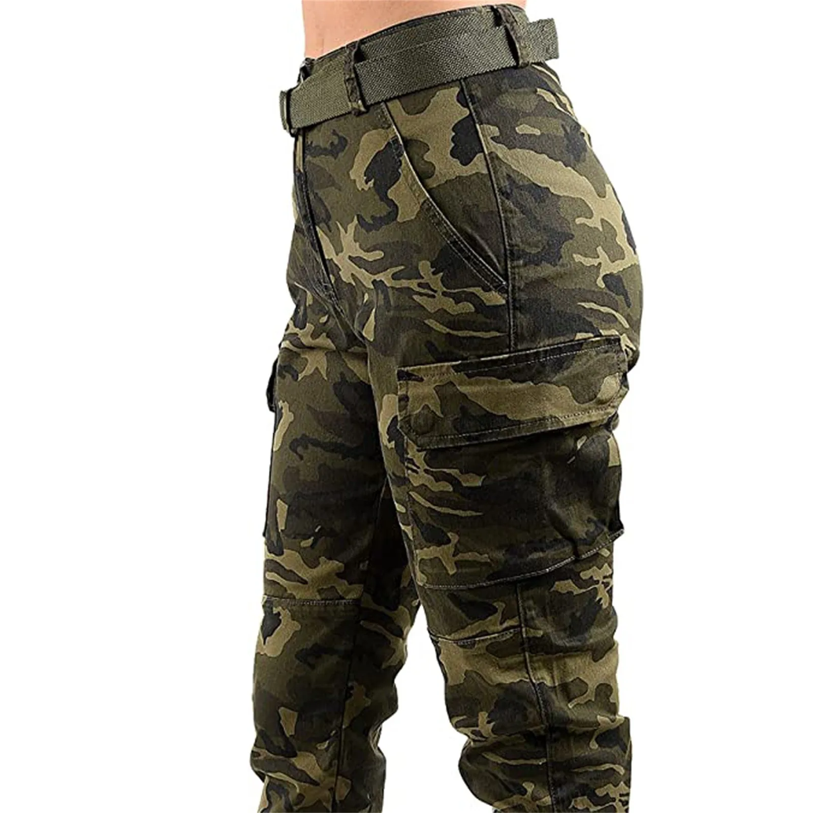 Pantalones Cargo de camuflaje para mujer, pantalón holgado de cintura alta, ajustado, ropa de calle a la moda