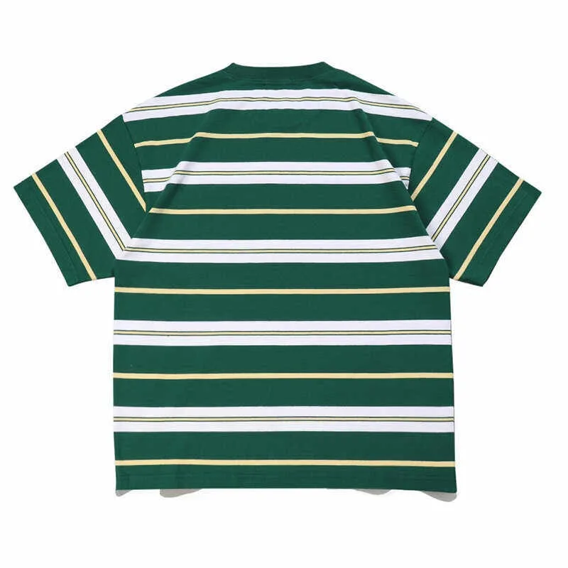 Japanese Striped Short Sleeved T-shirt Summer Round Neck Pure Cotton Printed Tees