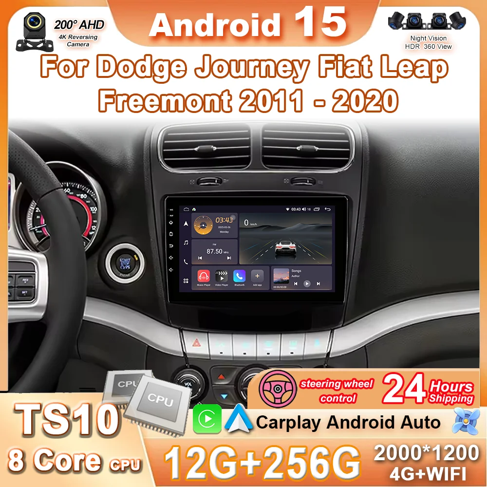 Radio de coche Android 15 para Dodge Journey Fiat Leap Freemont 2011 - 2020 reproductor Multimedia Carplay inalámbrico automático estéreo GPS 4G + Wifi