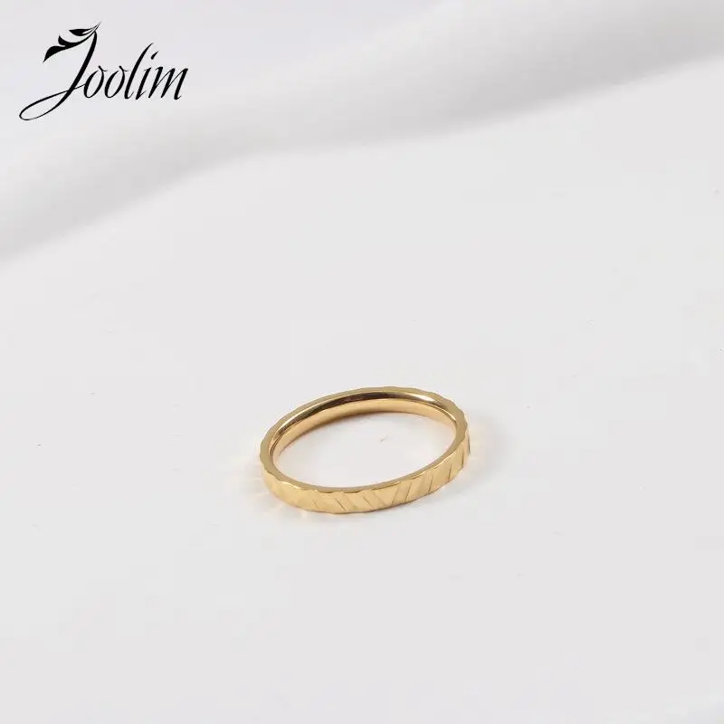 Joolim Jewelry High End PVD Waterproof Permanent Engraved V-shaped Gear Pattern Stainless Steel Ring Trendy For Women