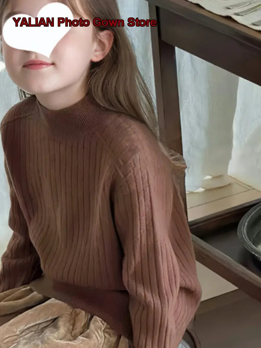 Boys Girls Mock Neck Knit Pullover Older Kids Stylish Base Layer High Neck