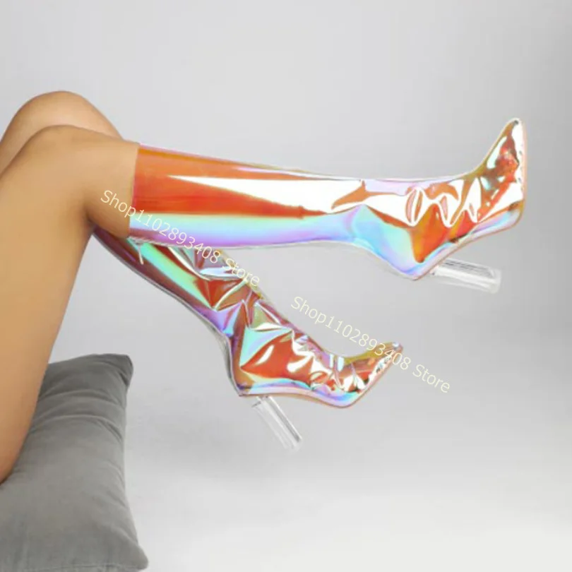 

Pointed Toe Clear PVC Boots Back Zipper Transparent Chunky Heel Women Spring Shoes New Fashion Shoes 2023 Zapatos Para Mujere