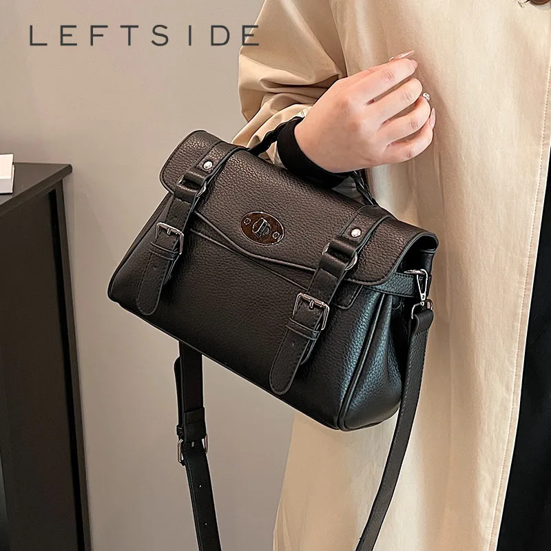 

LEFTSIDE Fashion Retro Belt Design Women Small Handbags and Purses 2023 Winter Leather Crossbody Bags Trend Shoulder Bags Bolsas