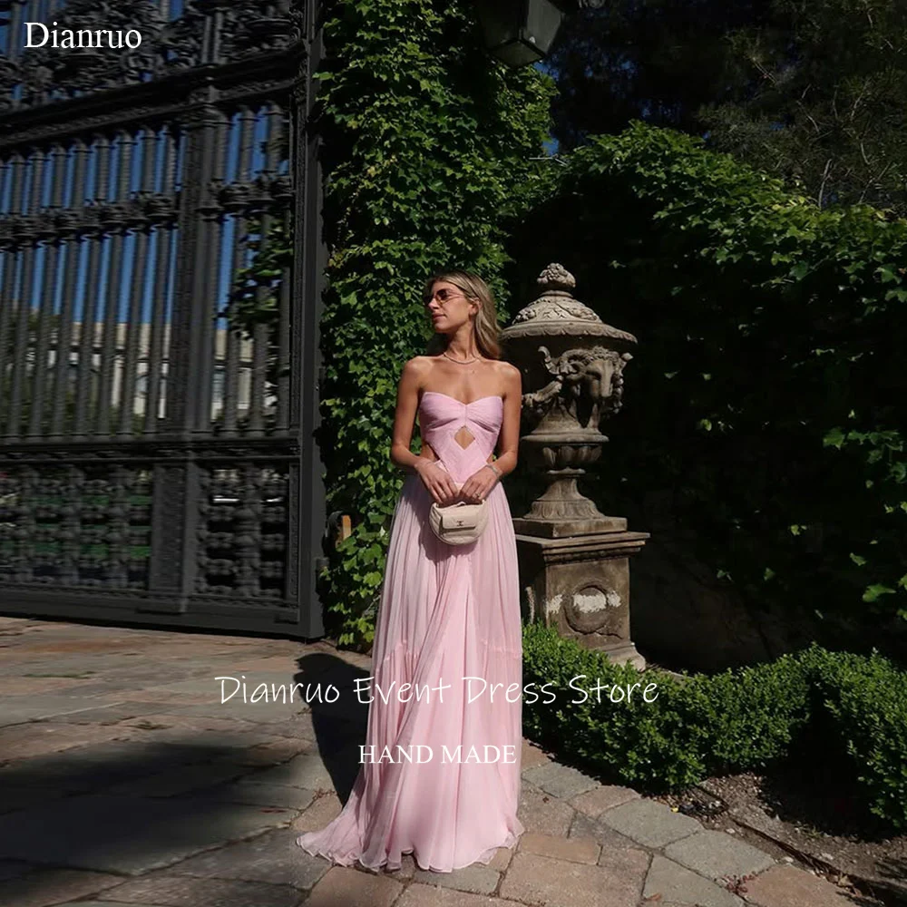 

Dianruo Pink Ruched Sweetheart Evening Dresses A Line Cut Out Party Gowns Elegant Chiffon Dresses For Women 2025 Customized