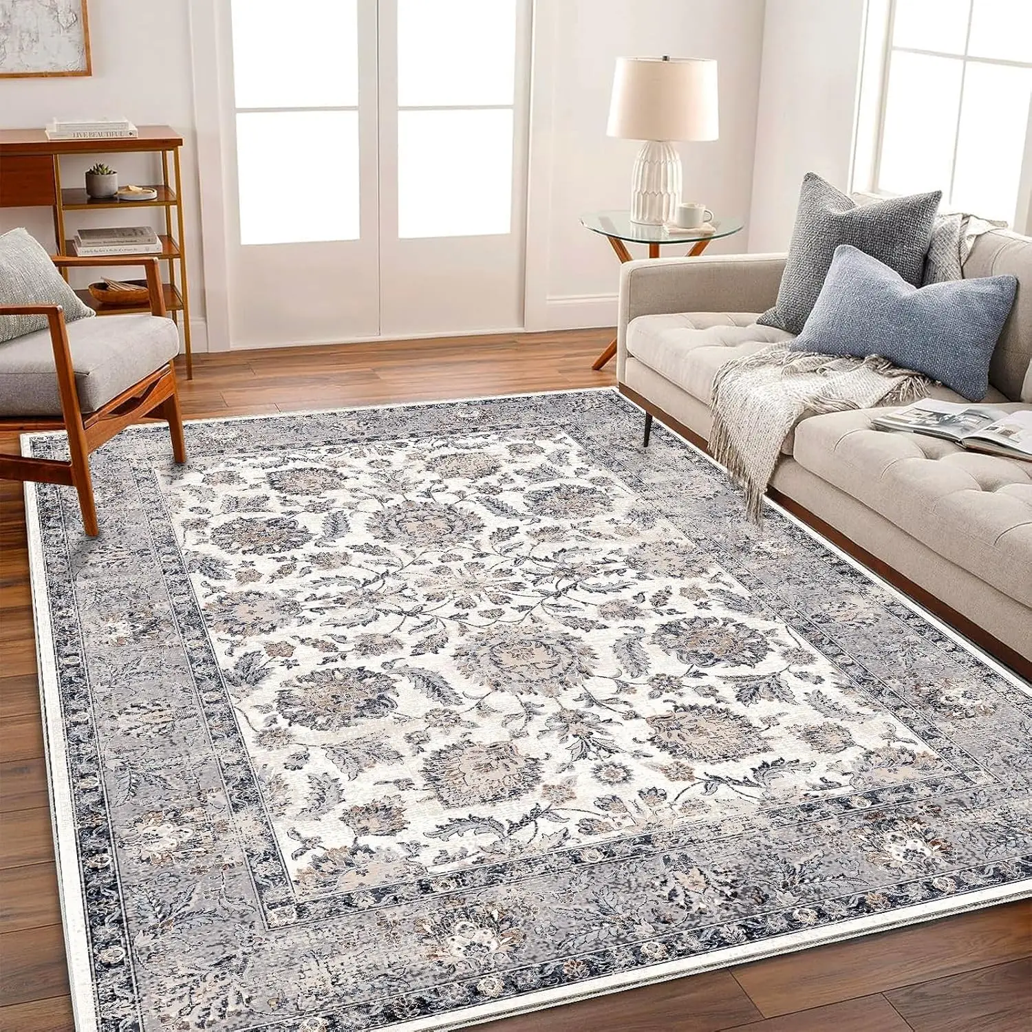 Vintage Distressed Persian Living Room Rugs Bedroom Bedside Floor Mat Light Luxury Home Decoration Printed Rug Machine Washable