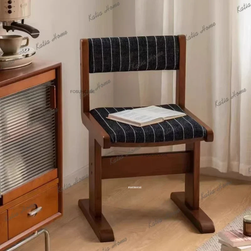 LSHome Retro Backrest Chair for Kitchen Japanese Solid Wood Dining Chairs Modern Dining Room Furniture Balcony Casual Fabric Cha