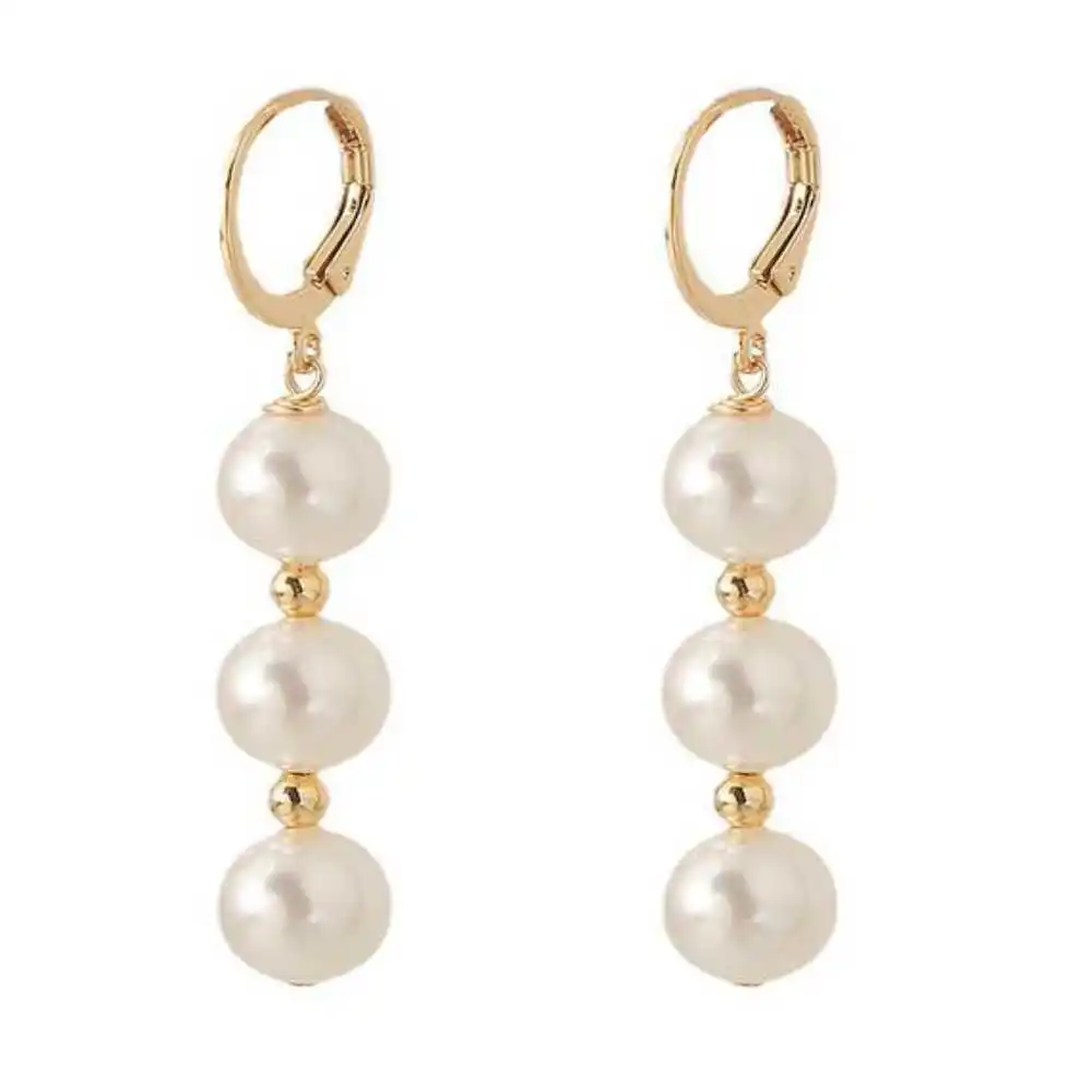 Highlights 8MM White Shell Pearl Earrings 18K Thanksgiving Gift Wedding Hook New Year Accessories Classic Mother\'s Day