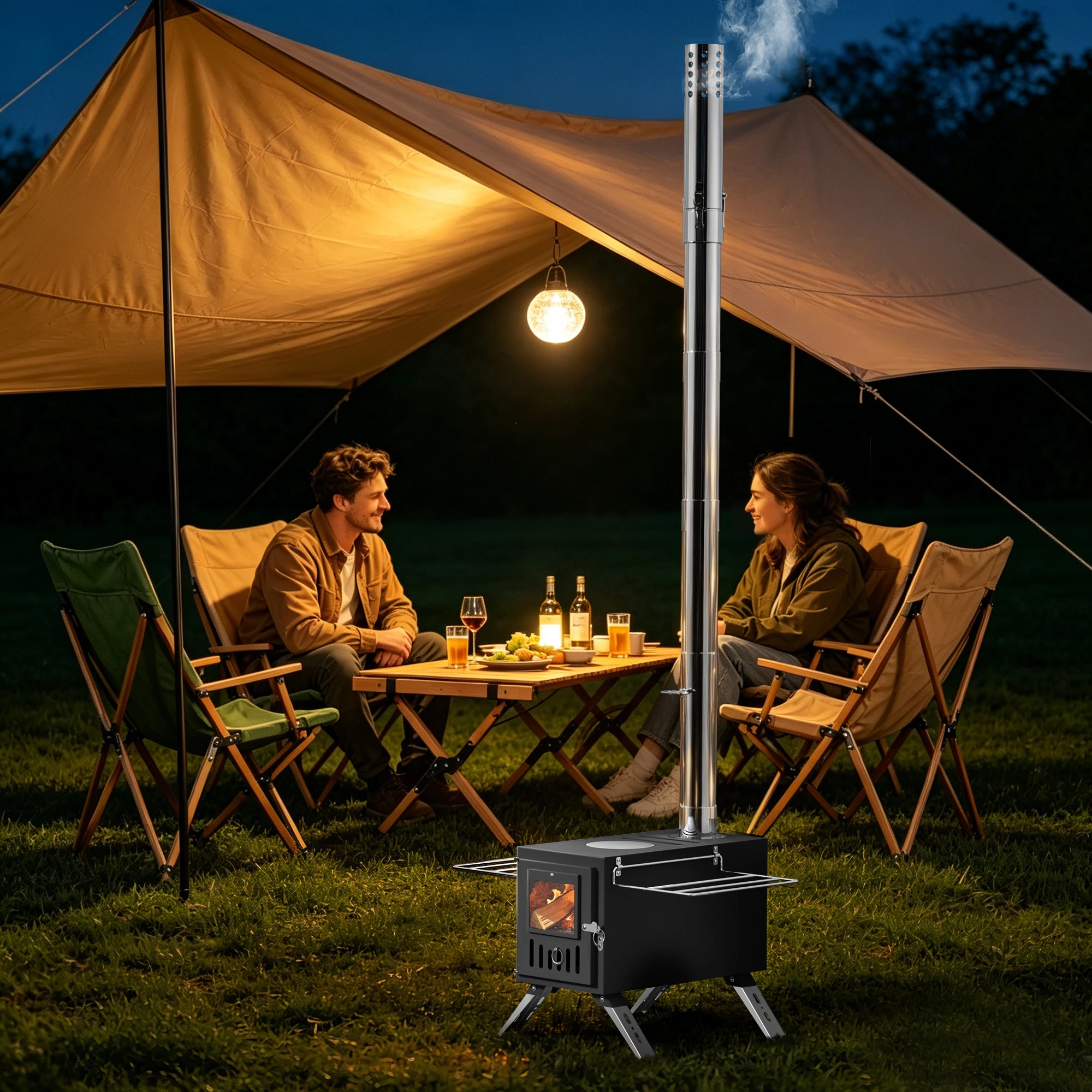 Hot Tent Stove,UNHO Wood Burning Stove,Small Wood Stove with 6 Stainless Chimney Pipes for Outdoor Heating & Cooking, Ice Fishing, Hunting ， Outdoor Camp Firewood Stove Portable Stove for Multifunctional Firewood Burner with Detachable Chimney view 7