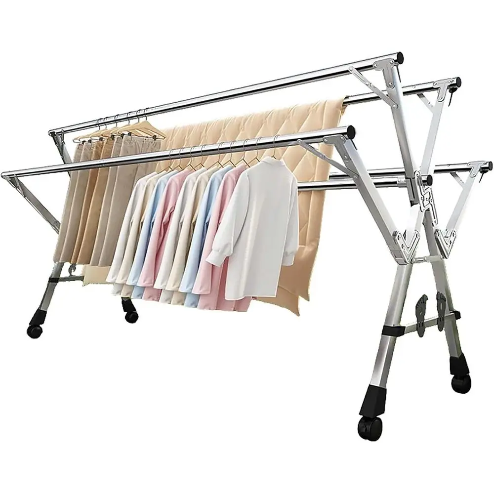 

Adjustable Stainless Steel Drying Rack, Portable Multi-Layer Laundry Organizer, Space-Saving Clothes Hanger for Indoor and Outdo