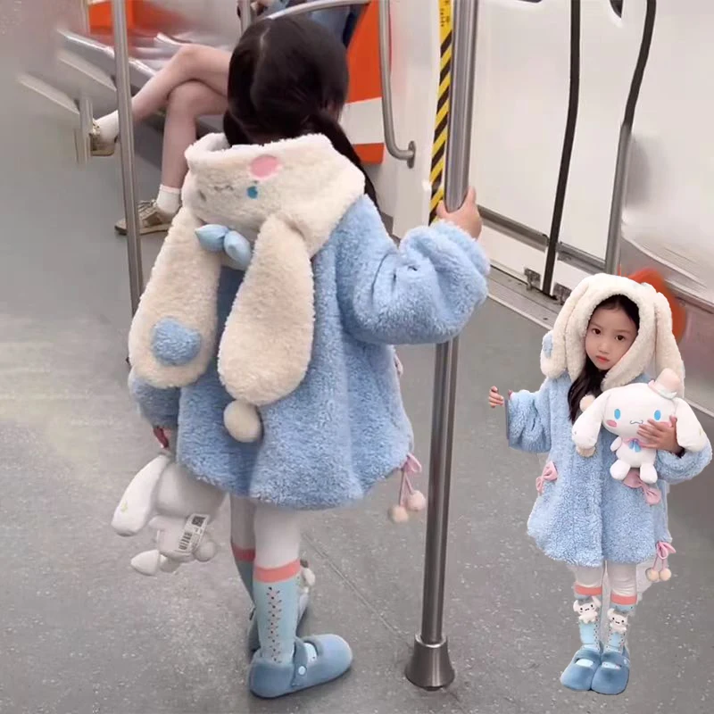 

Anime Cinnamoroll Girls' Winter Fleece-Lined Jacket Warm Coat Kid Hooded Jacket Children's Thicken Outerwear Ooded Snowsuit