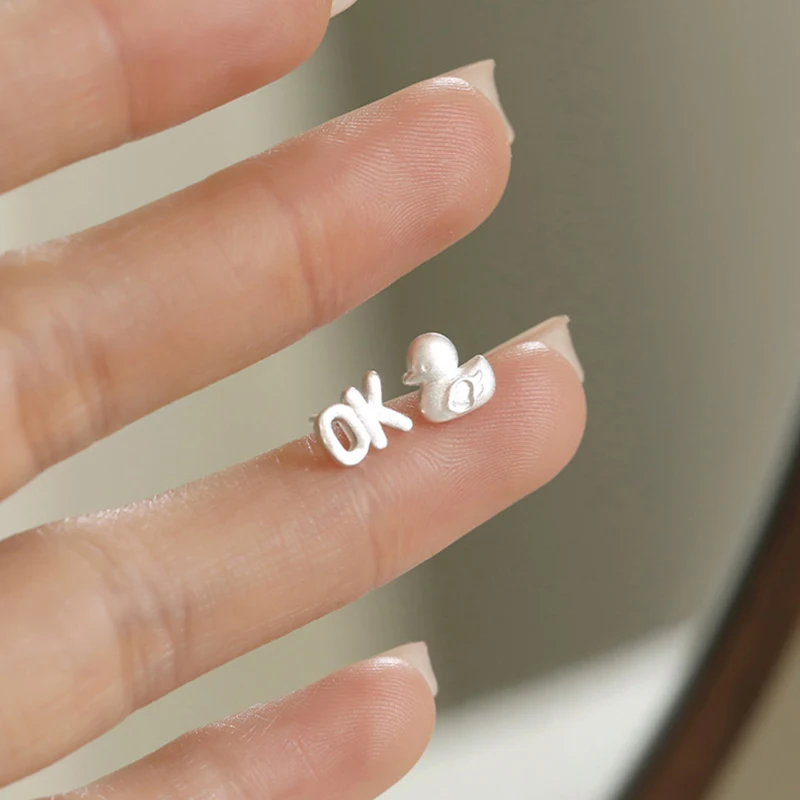 Real 925 Sterling Silver Minimalist Hollow Letter Tiny Stud Earrings for Women Cute Fine Jewelry Personality Animal Accessories