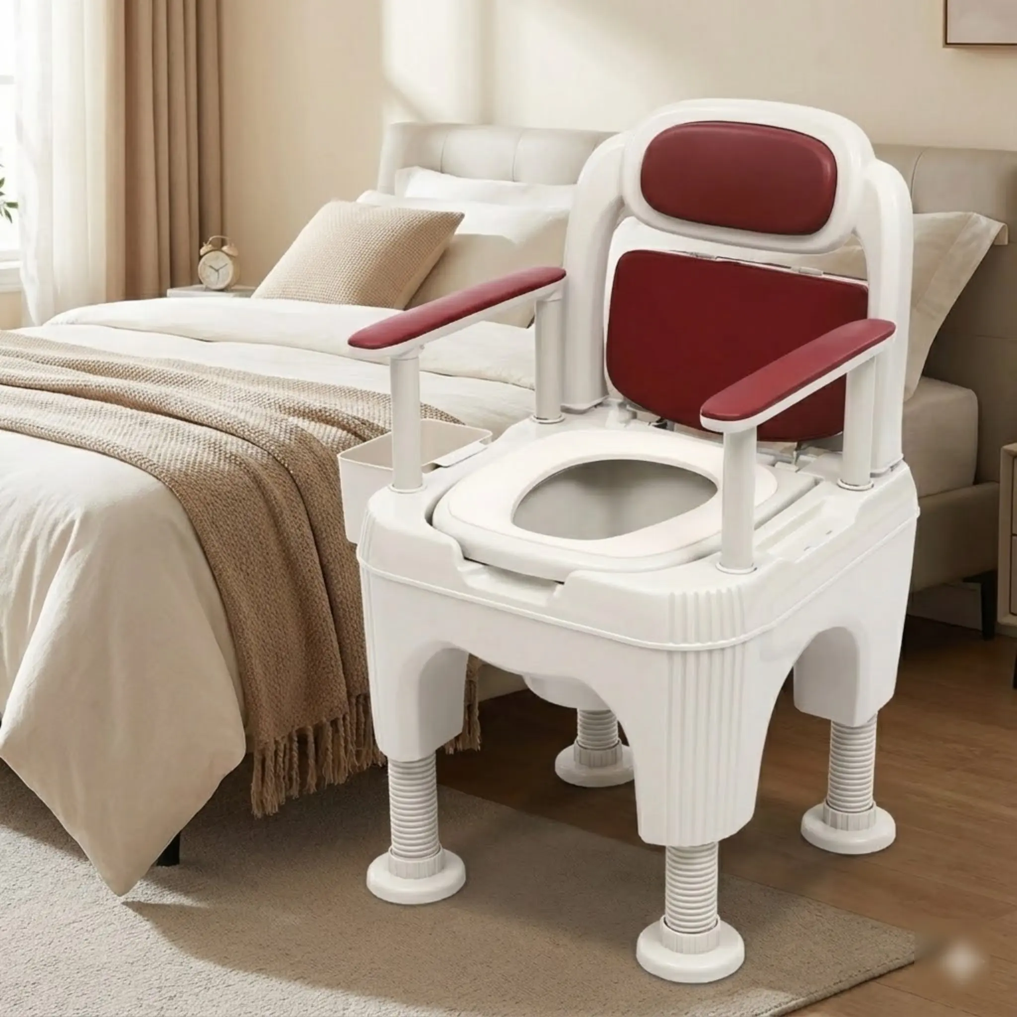 كرسي صوان بجانب السرير قابل للتعديل لكبار السن مع مقعد مبطن ومسند ظهر #6