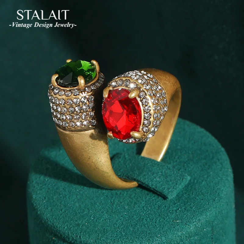

Vintage Crystal Rings Red Green Zirconia Jewelry Rhinestones Cross Open Luxury Designers Accessories Women's 2025 Trendy