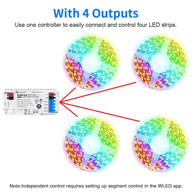 Popular_GLEDOPTO ESP32 WLED Controller with 4 Outputs Fuse Mic Lights White